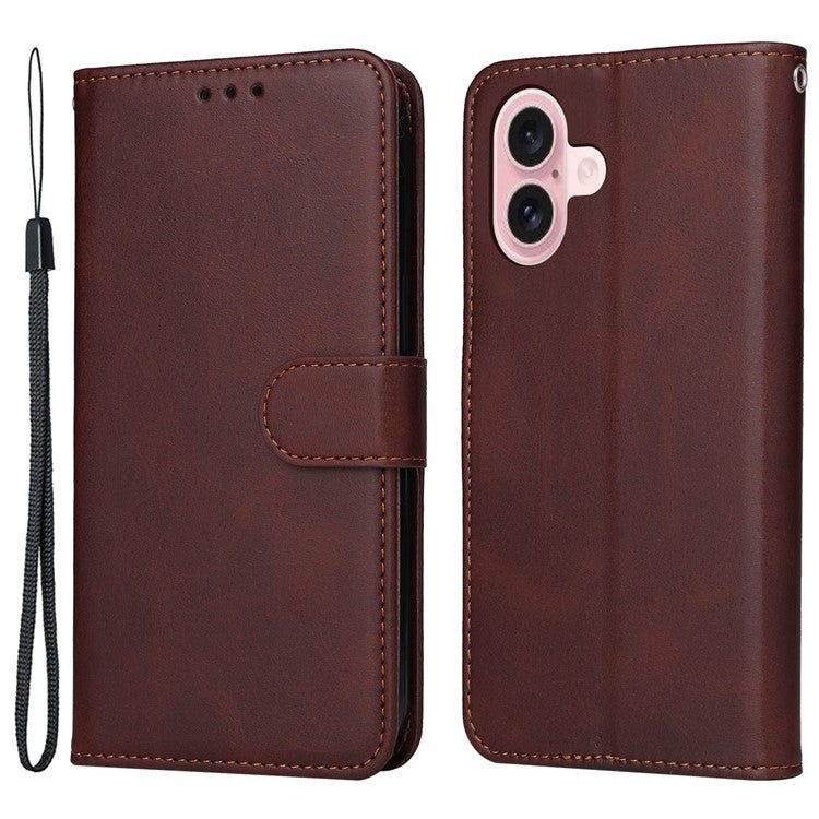 For iPhone 16 Case PU Leather Stand Phone Cover with 3 Card Slots Wallet - Brown