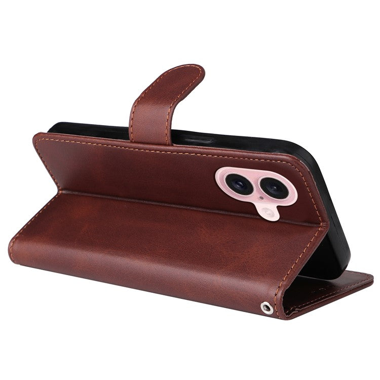 For iPhone 16 Case PU Leather Stand Phone Cover with 3 Card Slots Wallet - Brown