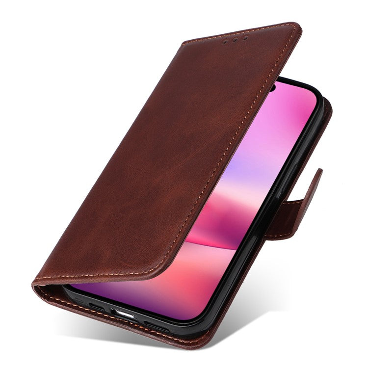 For iPhone 16 Case PU Leather Stand Phone Cover with 3 Card Slots Wallet - Brown