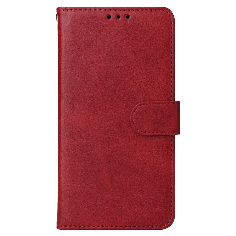 For iPhone 16 Plus Leather Wallet Case Calf Texture Magnetic Clasp Cell Phone Cover - Red