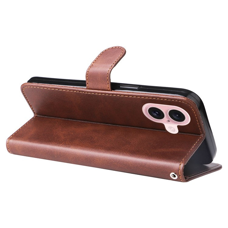 For iPhone 16 Case Zipper Pocket Wallet Shockproof PU Leather Phone Cover - Brown