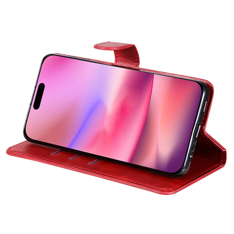 For iPhone 16 Case Zipper Pocket Wallet Shockproof PU Leather Phone Cover - Red