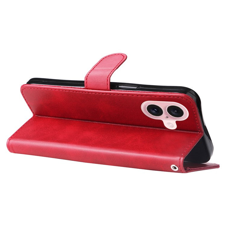 For iPhone 16 Case Zipper Pocket Wallet Shockproof PU Leather Phone Cover - Red