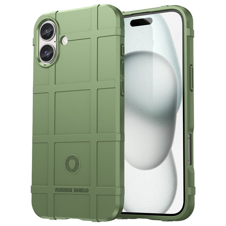 For iPhone 16 Plus Case Soft TPU Phone Cover Square Grid Texture Anti-Slip - Green
