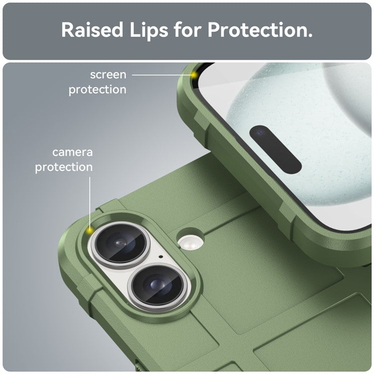 For iPhone 16 Plus Case Soft TPU Phone Cover Square Grid Texture Anti-Slip - Green