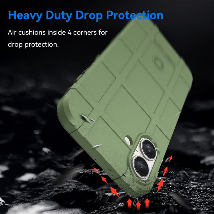 For iPhone 16 Plus Case Soft TPU Phone Cover Square Grid Texture Anti-Slip - Green