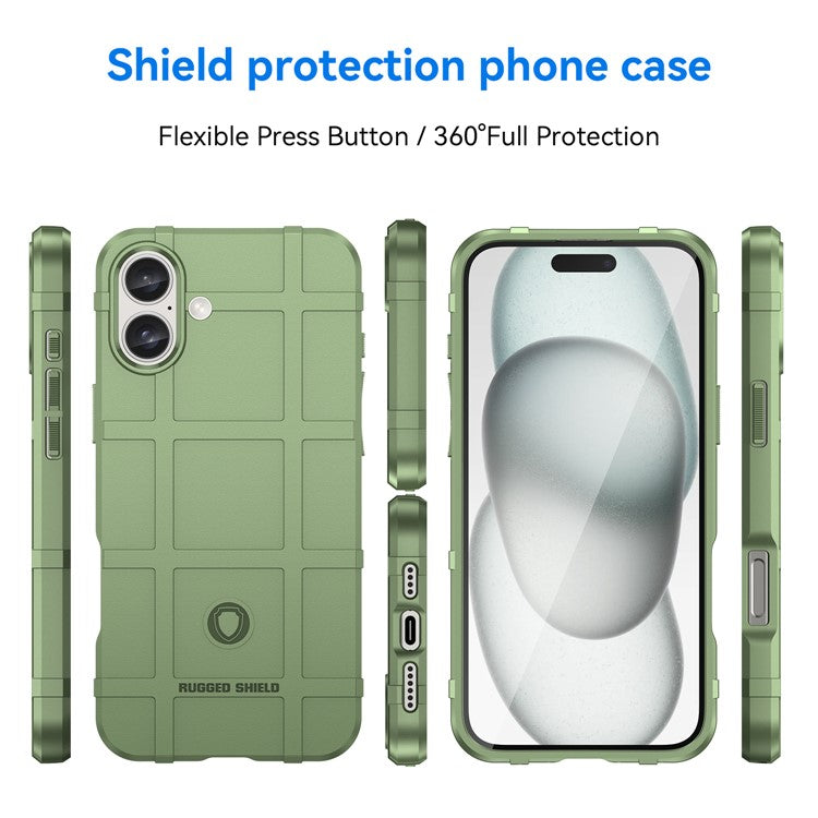 For iPhone 16 Plus Case Soft TPU Phone Cover Square Grid Texture Anti-Slip - Green