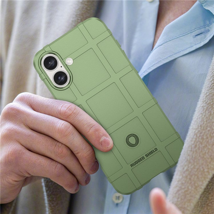 For iPhone 16 Plus Case Soft TPU Phone Cover Square Grid Texture Anti-Slip - Green