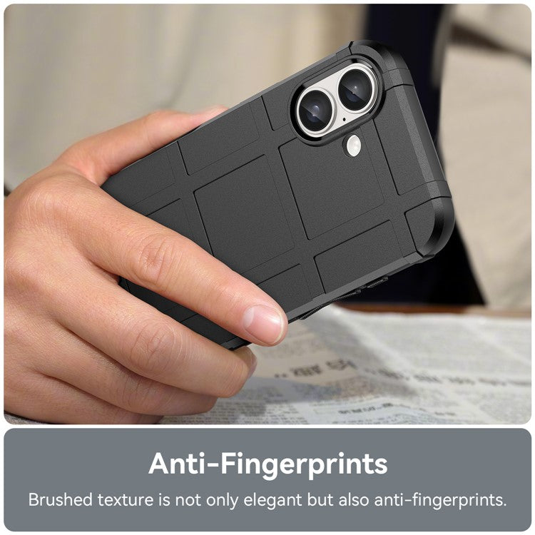 For iPhone 16 Case Square Grid Texture Soft TPU Protective Phone Cover - Black