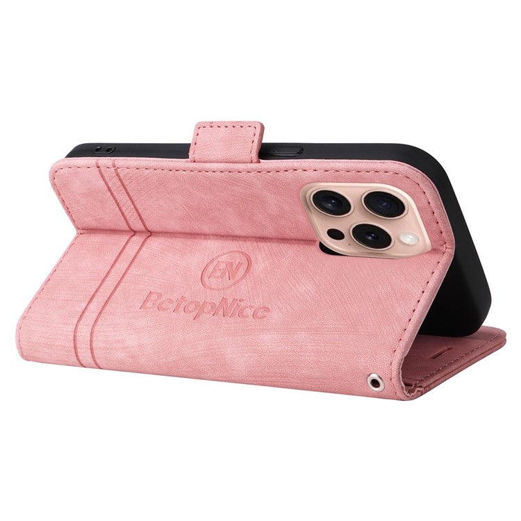 BETOPNICE 001 for iPhone 16 Pro Stand Case Leather Flip Phone Cover - Pink