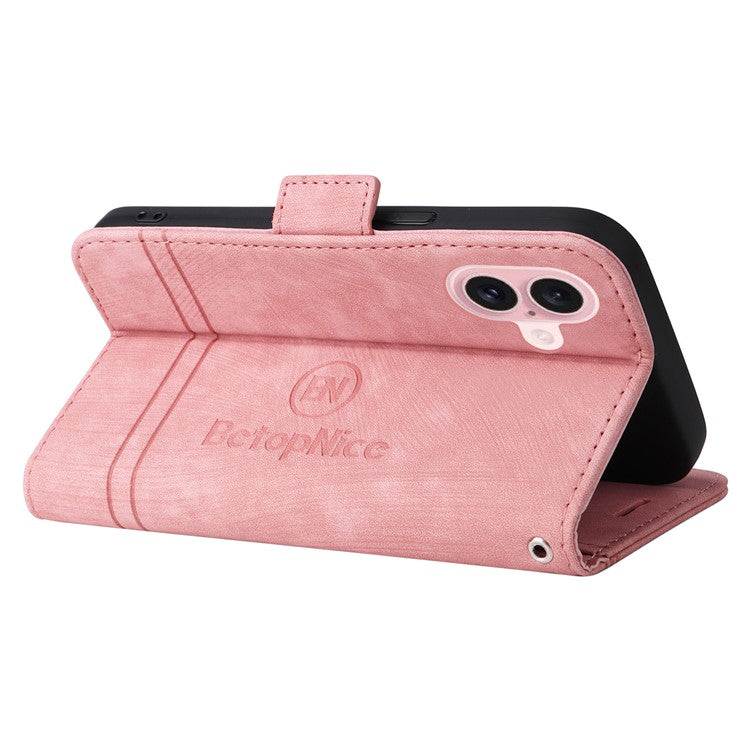 BETOPNICE 001 for iPhone 16 Case Leather Phone Cover Handbag Flip Stand Protective - Pink