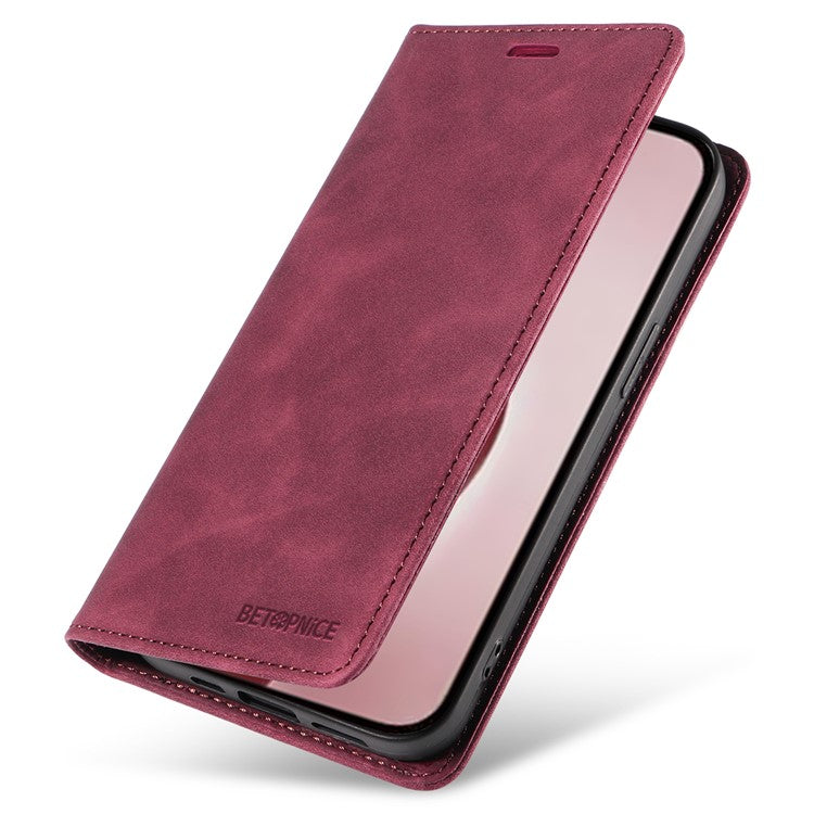 BETOPNICE 003 For iPhone 16 Pro Case Wallet Strong Magnetic Leather Phone Cover - Red
