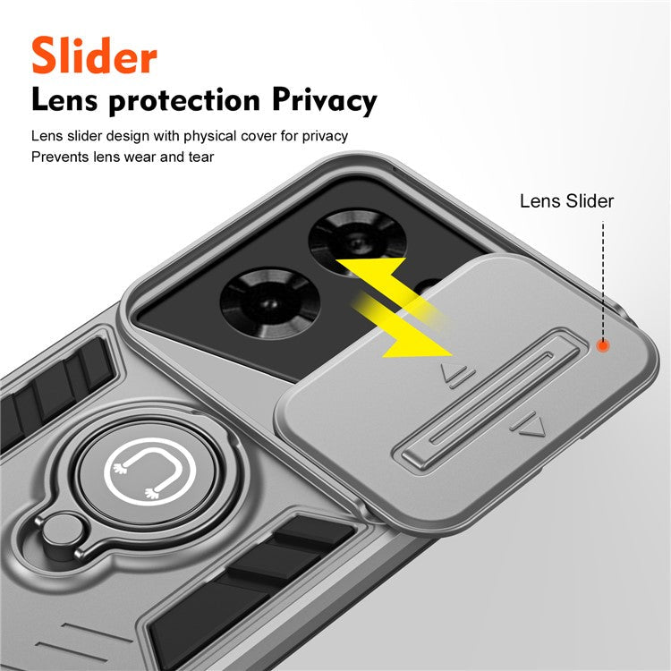 For TECNO Pova 5 4G Camera Protection Case Kickstand PC+TPU Phone Cover - Grey