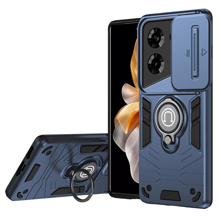 For TECNO Pova 5 4G Camera Protection Case Kickstand PC+TPU Phone Cover - Blue