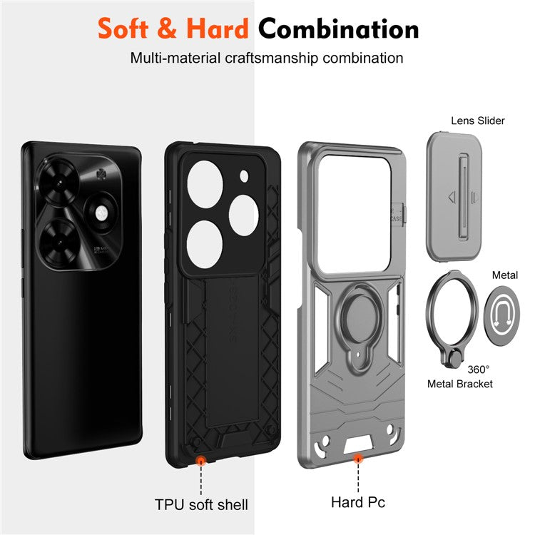 For TECNO Spark Go 2024 4G / Spark 20 / Infinix Smart 8 Case Kickstand PC+TPU Phone Cover - Grey
