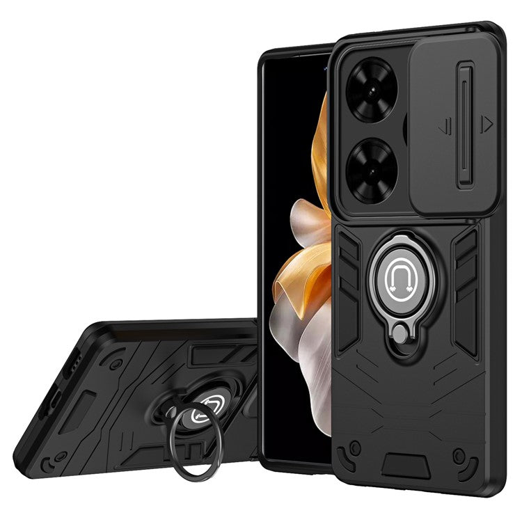 For TECNO Spark Go 2024 4G / Spark 20 / Infinix Smart 8 Case Kickstand PC+TPU Phone Cover - Black