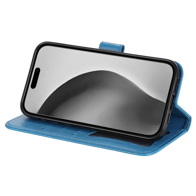 For iPhone 16 Pro Case Shockproof Flower Imprinted PU Leather Wallet Phone Cover - Blue