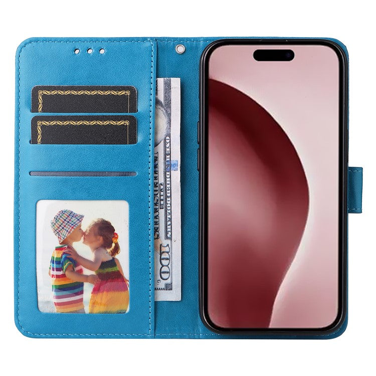 For iPhone 16 Pro Case Sunflower Leather Flip Cover Card Holder Stand Cell Accessories - Blue