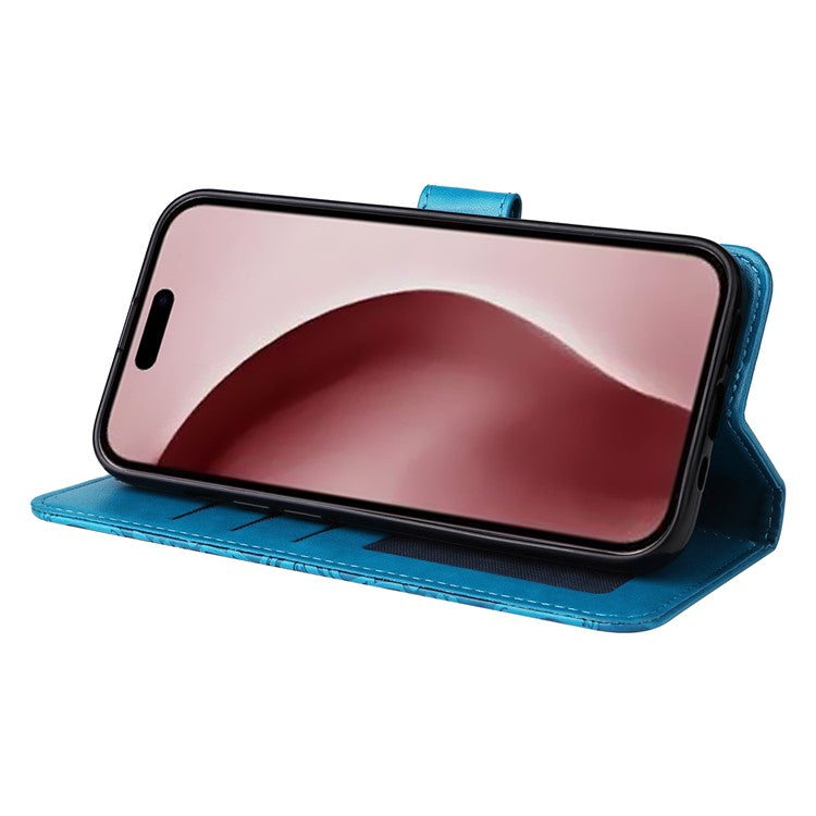 For iPhone 16 Pro Case Sunflower Leather Flip Cover Card Holder Stand Cell Accessories - Blue