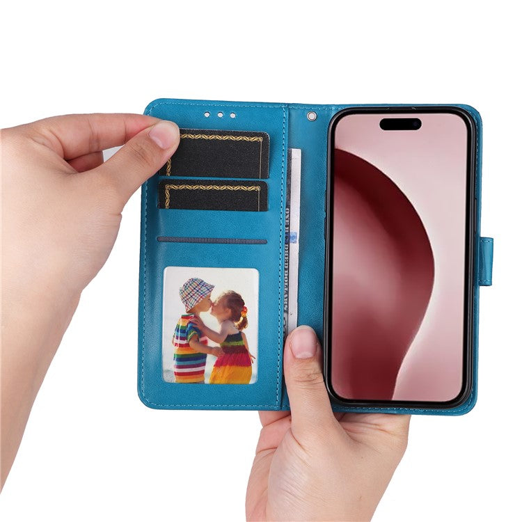 For iPhone 16 Pro Case Sunflower Leather Flip Cover Card Holder Stand Cell Accessories - Blue