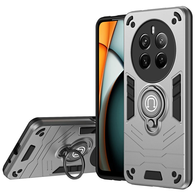 For Realme 12 Pro 5G / 12 Pro+ 5G Case PC+TPU Phone Cover with Ring Kickstand - Grey