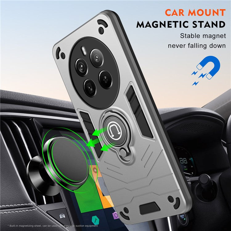 For Realme 12 Pro 5G / 12 Pro+ 5G Case PC+TPU Phone Cover with Ring Kickstand - Grey