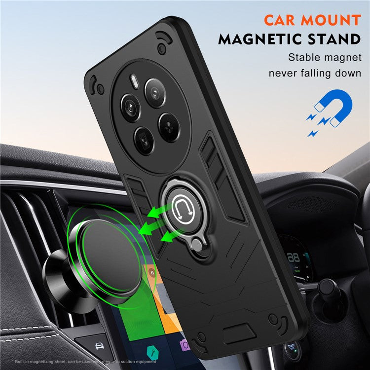 For Realme 12 Pro 5G / 12 Pro+ 5G Case PC+TPU Phone Cover with Ring Kickstand - Black
