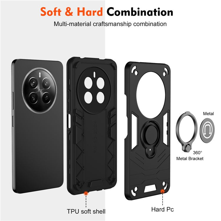 For Realme 12 Pro 5G / 12 Pro+ 5G Case PC+TPU Phone Cover with Ring Kickstand - Black