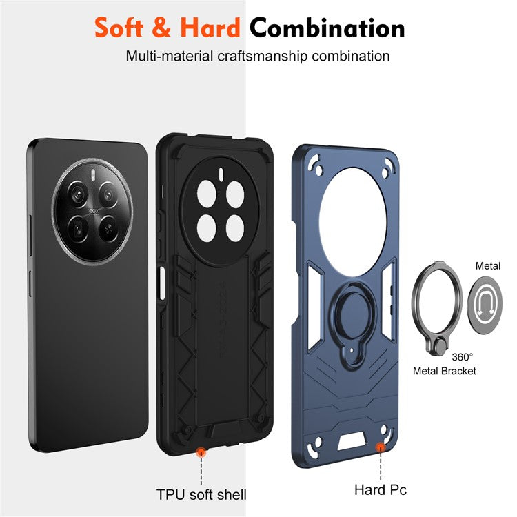 For Realme 12 Pro 5G / 12 Pro+ 5G Case PC+TPU Phone Cover with Ring Kickstand - Blue