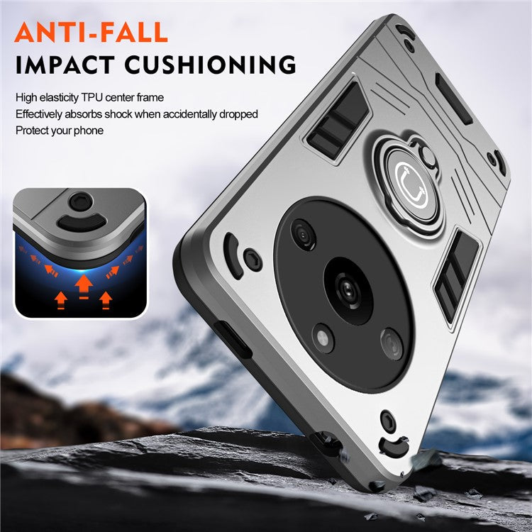 For Realme Narzo 60 5G Case PC+TPU Kickstand Phone Cover Support Magnetic Car Mount - Grey