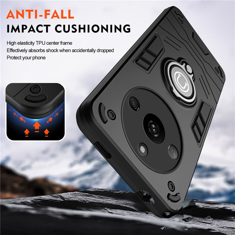 For Realme Narzo 60 5G Case PC+TPU Kickstand Phone Cover Support Magnetic Car Mount - Black