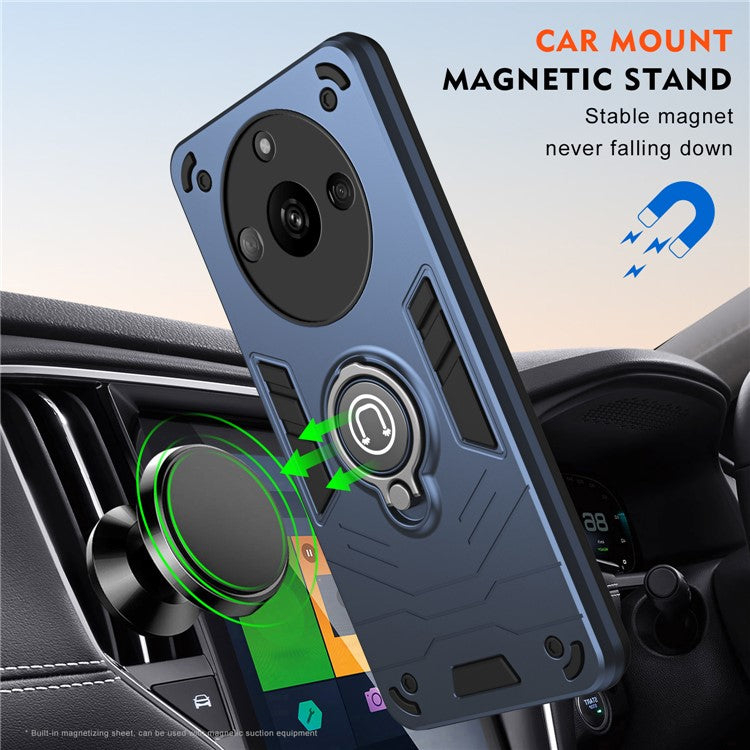 For Realme Narzo 60 5G Case PC+TPU Kickstand Phone Cover Support Magnetic Car Mount - Blue