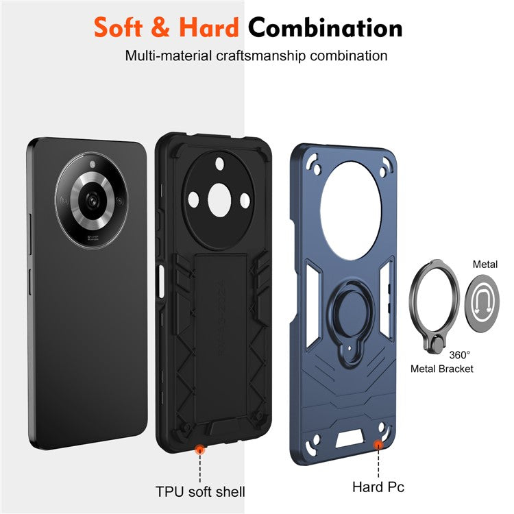 For Realme Narzo 60 5G Case PC+TPU Kickstand Phone Cover Support Magnetic Car Mount - Blue