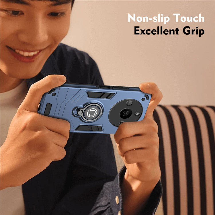 For Realme Narzo 60 5G Case PC+TPU Kickstand Phone Cover Support Magnetic Car Mount - Blue