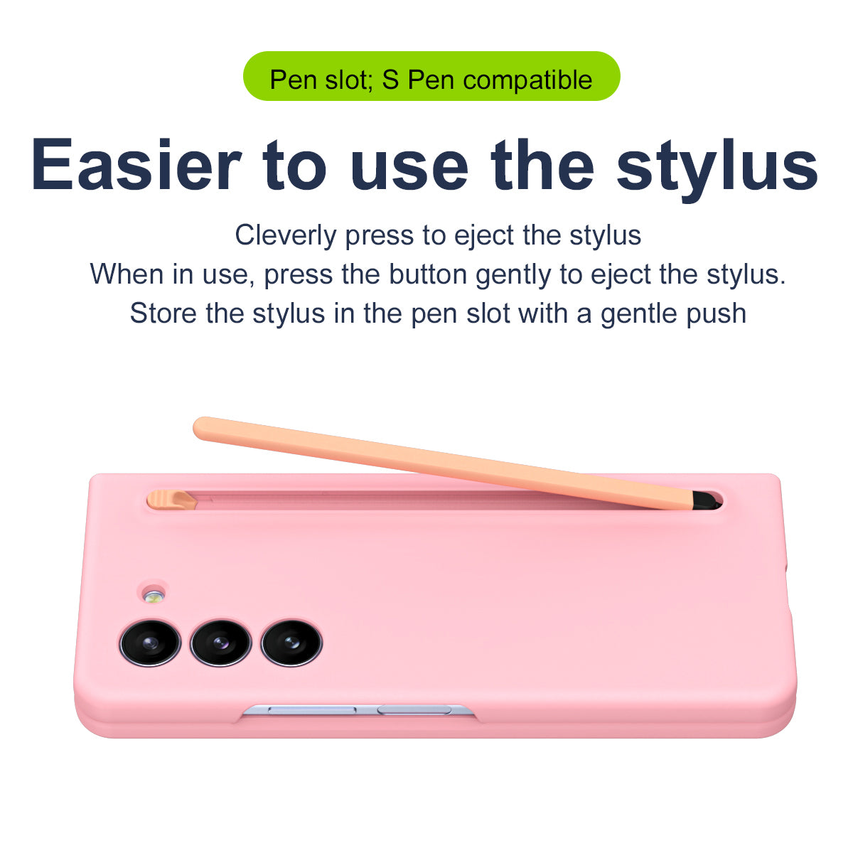For Samsung Galaxy Z Fold6 5G Case PC Phone Cover with Stylus / Tempered Glass Film - Pink+Pink Stylus
