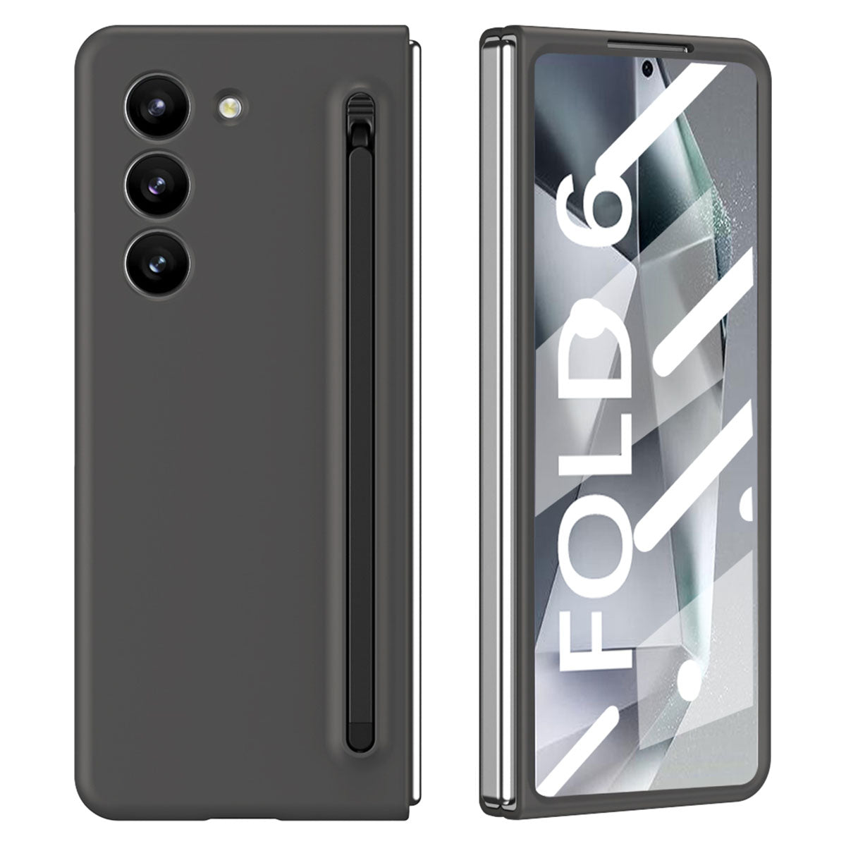 For Samsung Galaxy Z Fold6 5G Case PC Phone Cover with Stylus / Tempered Glass Film - Dark Grey+Black Stylus