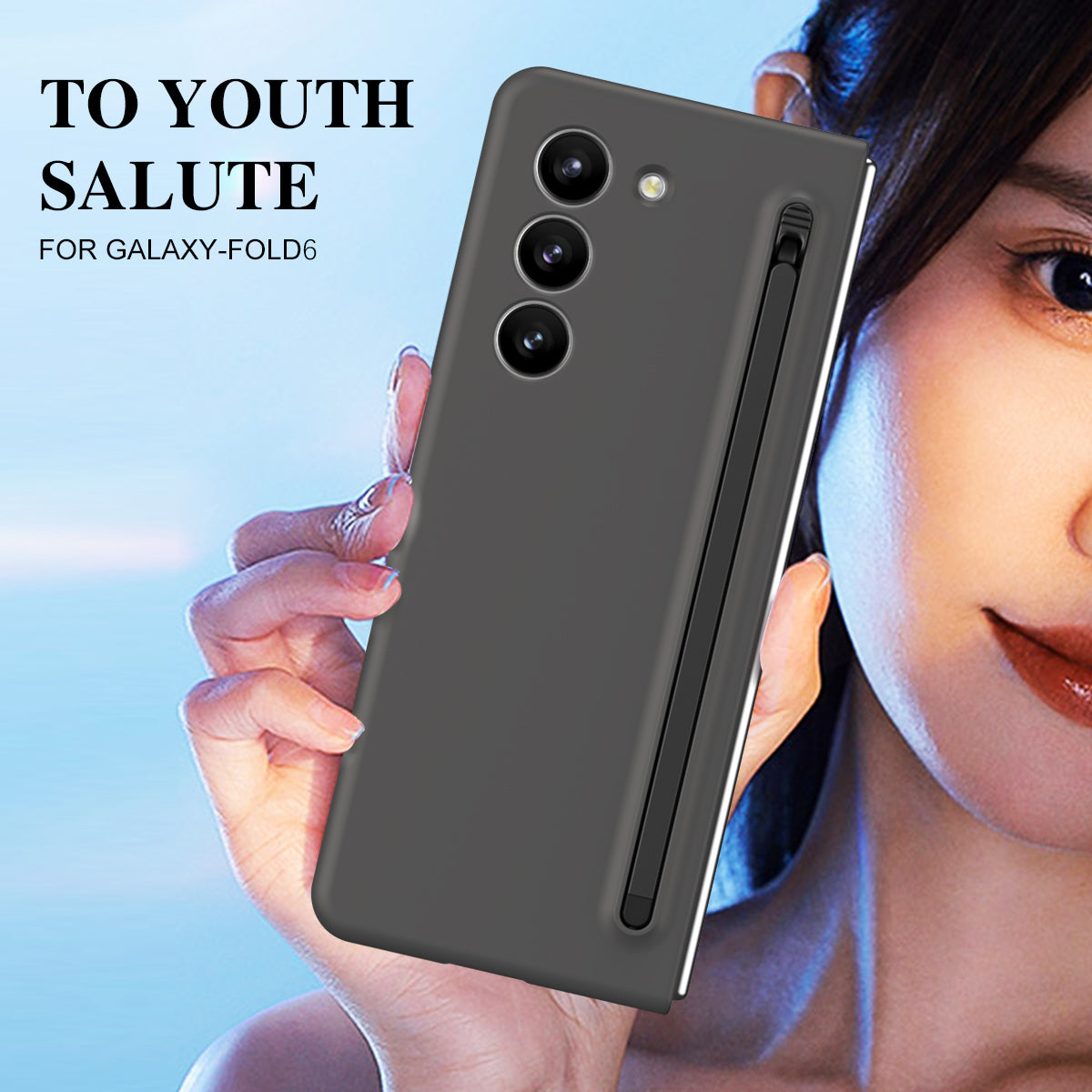 For Samsung Galaxy Z Fold6 5G Case PC Phone Cover with Stylus / Tempered Glass Film - Dark Grey+Black Stylus