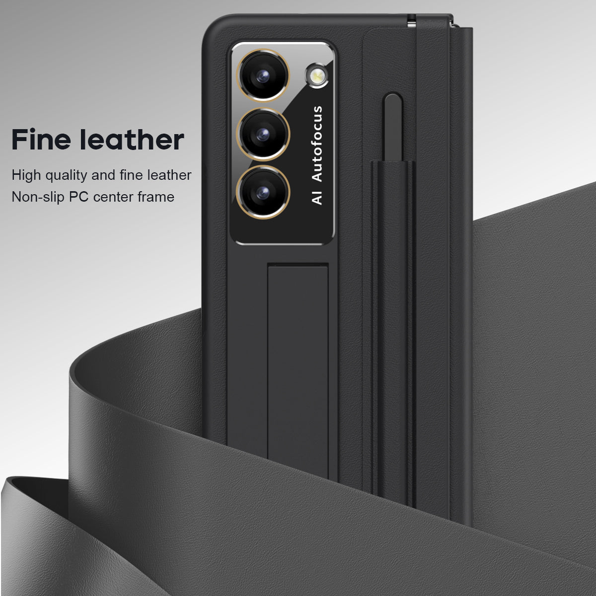 For Samsung Galaxy Z Fold6 5G Case Hinge Protection Leather Back Cover with Front Screen Film / Stylus - Black