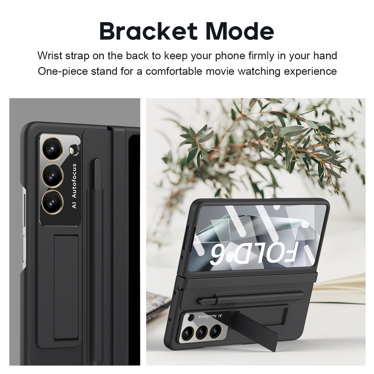 For Samsung Galaxy Z Fold6 5G Case Hinge Protection Leather Back Cover with Front Screen Film / Stylus - Black