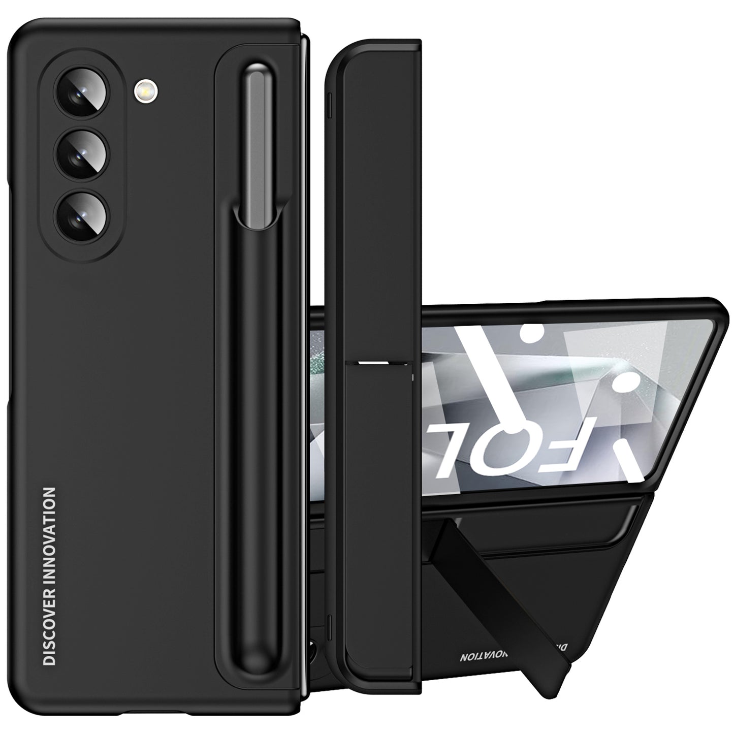 For Samsung Galaxy Z Fold6 5G Case Hidden Kickstand Hard PC Phone Cover with Screen Film / Stylus - Black