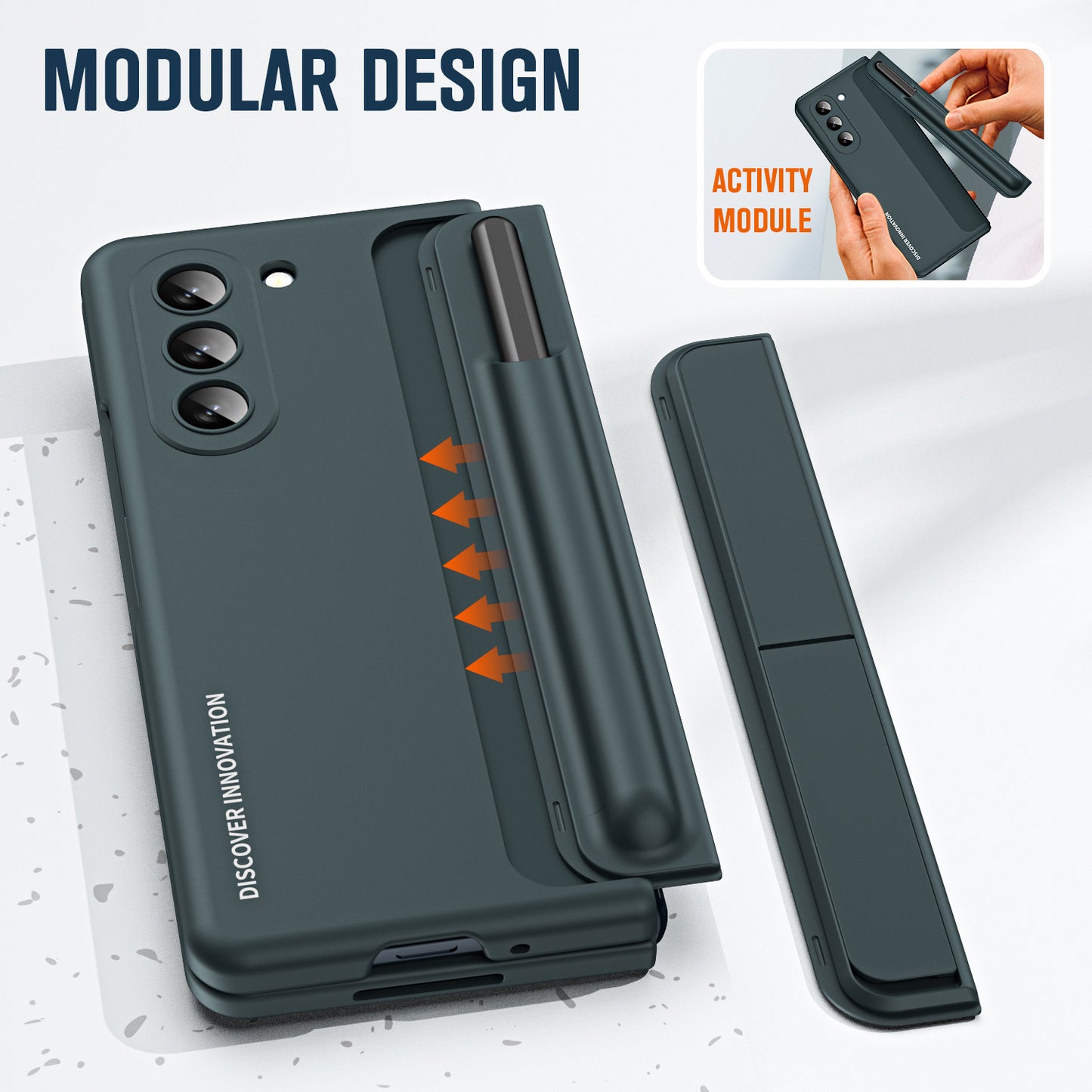 For Samsung Galaxy Z Fold6 5G Case Hidden Kickstand Hard PC Phone Cover with Screen Film / Stylus - Green
