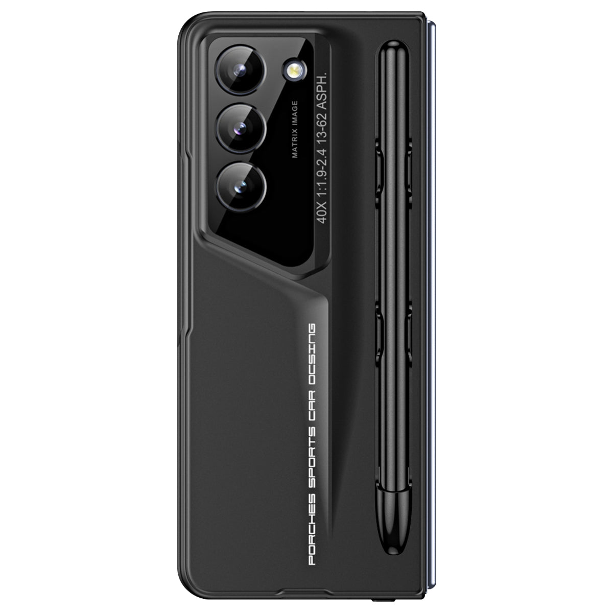 918 Series for Samsung Galaxy Z Fold6 5G Case PC Hard Phone Cover with Tempered Glass Film / Stylus - Black