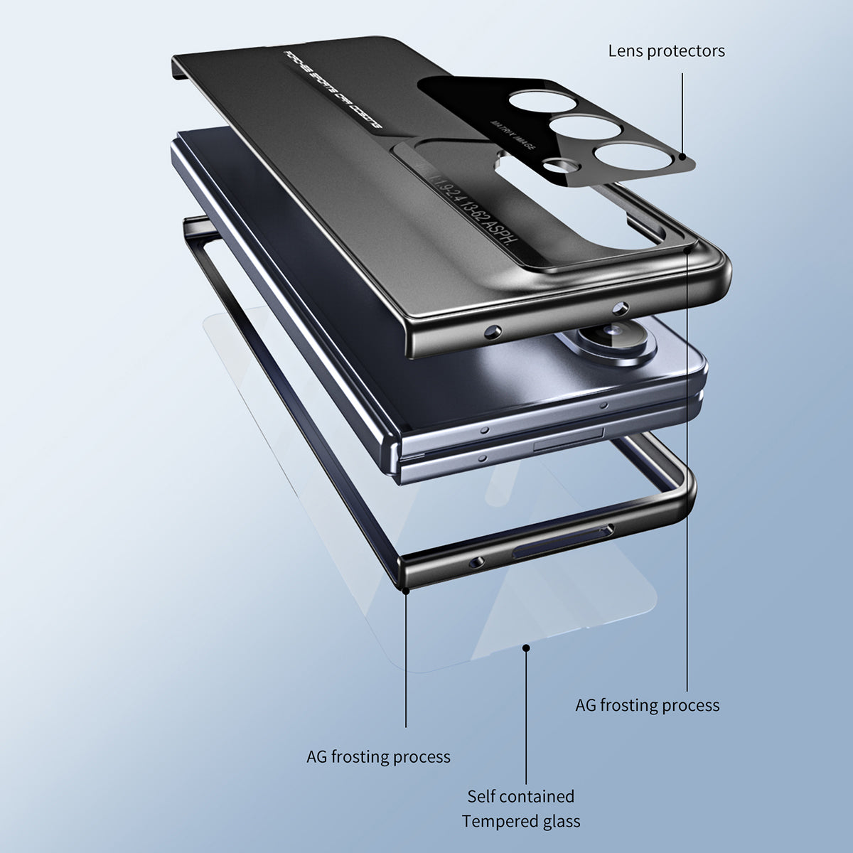 918 Series for Samsung Galaxy Z Fold6 5G Case PC Hard Phone Cover with Tempered Glass Film / Stylus - Black