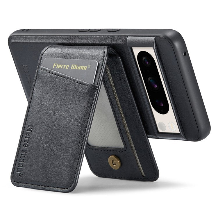 FIERRE SHANN 025 Style For Google Pixel 8 Pro Case PU+TPU Phone Cover with Detachable Card Holder Kickstand - Black