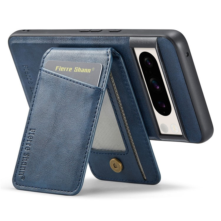 FIERRE SHANN 025 Style For Google Pixel 8 Pro Case PU+TPU Phone Cover with Detachable Card Holder Kickstand - Blue