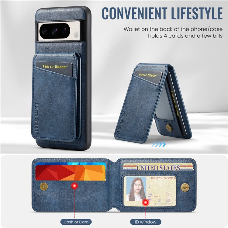 FIERRE SHANN 025 Style For Google Pixel 8 Pro Case PU+TPU Phone Cover with Detachable Card Holder Kickstand - Blue