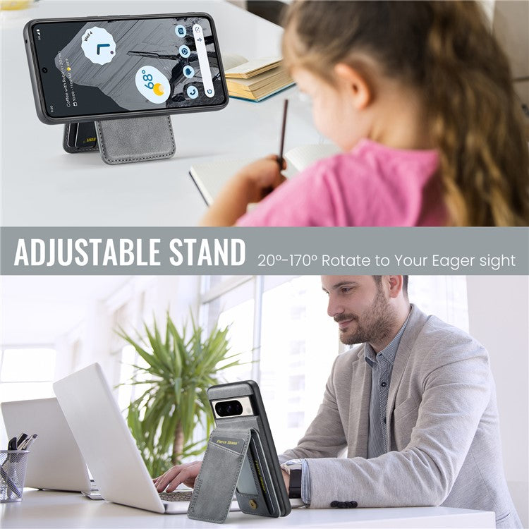 FIERRE SHANN 025 Style For Google Pixel 8 Pro Case PU+TPU Phone Cover with Detachable Card Holder Kickstand - Grey