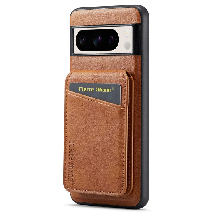 FIERRE SHANN 025 Style For Google Pixel 8 Pro Case PU+TPU Phone Cover with Detachable Card Holder Kickstand - Brown