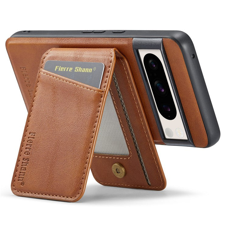 FIERRE SHANN 025 Style For Google Pixel 8 Pro Case PU+TPU Phone Cover with Detachable Card Holder Kickstand - Brown