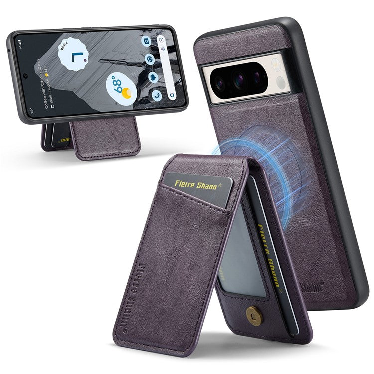 FIERRE SHANN 025 Style For Google Pixel 8 Pro Case PU+TPU Phone Cover with Detachable Card Holder Kickstand - Purple